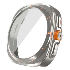 ZELSEN Ultra變身 全包覆一體式 9H 鋼化玻璃智慧手錶保護殼 44mm, 鈦金銀, 1個