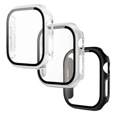 ZELSEN Apple Watch 全覆蓋一體式 9H 鋼化玻璃保護殼 基本款 42mm 3件組, 1套, 黑色, 銀色, 透明