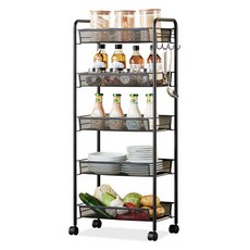 리브모어 이동식 트롤리 철제 선반, 블랙, 5단