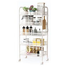 리브모어 이동식 트롤리 철제 선반, 화이트, 5단