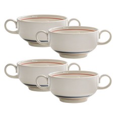 Kanesuzu Fog Blue Line 雙耳湯碗 265ml, 混色, 4個