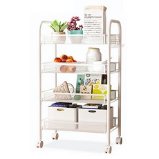 리브모어 철제 선반 이동식 트롤리, 화이트, 4단