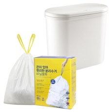 MONACO OLIVE 一鍵式寬型垃圾桶 10L + 附繩分類回收袋 80L 60入 組, 白色