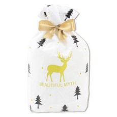 Inp 聖誕緞帶禮物袋 黑色金鹿 中 15 x 23 + 7 cm, 50個, 1入