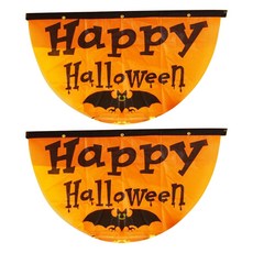 半月型萬聖節快樂橫幅掛飾, 2個, 黑色+橙色