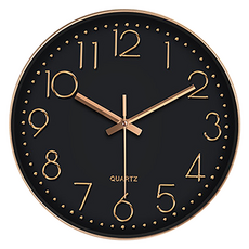 FULLTEM 無聲圓形小掛鐘 8 英寸, 黑金