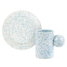 달마시안 점박이 브런치 머그 + 원형접시 M 1인 세트 2p, 스카이블루, 머그 + 접시, 1세트