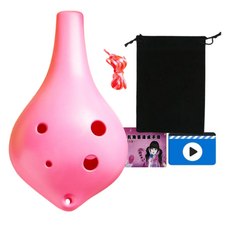 JK 高品質初學者用防碎6孔中音C調陶笛全套組, 1套, 單一商品, 長吹嘴 粉紅色