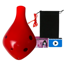 JK 高品質初學者用防碎6孔中音C調陶笛全配組, 1套, 單一商品, 長吹嘴 紅色