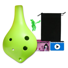 JK 高品質初學者用防碎6孔中音C調陶笛全配組, 1套, 單一商品, 長吹嘴 淺綠色