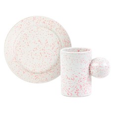 달마시안 점박이 브런치 머그 + 원형접시 M 1인 세트 2p, 핑크, 머그 + 접시, 1세트