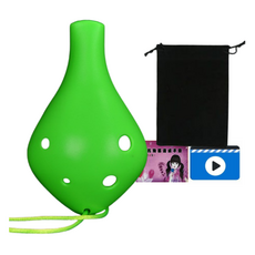 JK 高品質初學者用防碎6孔中音C調陶笛全配組, 1套, 單一商品, 長吹嘴 綠色