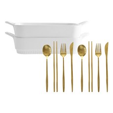 Liluaz 方形焗烤盤 S x 2p + 雙人餐具組, 1套, 金色