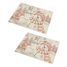 알로데 핑크 아트 크리스마스 테이블 매트, 16 목도리눈사람, 2개, 30 x 45 cm