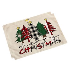 Allode 線條格紋聖誕餐墊, 30 x 45 cm, 2個, 09 彩色樹