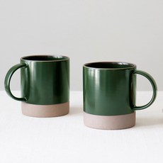 kamome kitchen Oreut 雙色矮款馬克杯 380ml, 深綠色, 2個
