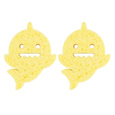 aizoum 幼兒用 鯊魚寶寶 沐浴海綿, 黃色, 2個, 1枚入