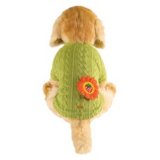 DING DONG PET 寵物花朵麻花針織毛衣, 綠色, 1個