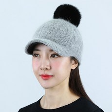 lupeo 女款冬季保暖羊羔絨針織狐狸毛球耳罩高爾夫球帽, 灰色, 1個