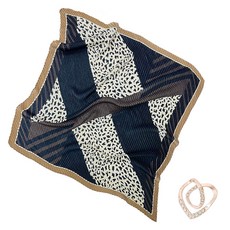 ATTERLIC 百褶豹紋方巾披肩兩用圍巾 + 圍巾扣 B 套組 04963