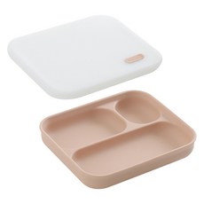 TACKAON 123 矽膠3格幼兒餐具組, 米粉色, 1套, 餐盤 + 蓋子