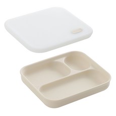 TACKAON 123 矽膠3格幼兒餐具組, 象牙白, 1套, 餐盤 + 蓋子