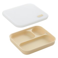 TACKAON 123 矽膠3格幼兒餐具組, 黃色, 1套, 餐盤 + 蓋子