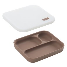 TACKAON 123 矽膠3格幼兒餐具組, 棕色, 1套, 餐盤 + 蓋子