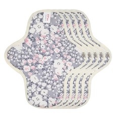 eechae 花朵蝶翼型棉質衛生棉 灰色花朵, 5個, 1入, 小型