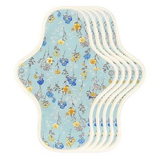eechae 花朵蝶翼型棉質衛生棉 藍色花卉, 5個, 1入, 中型