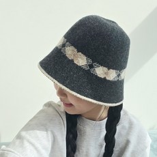 한스모자 여성용 모던 체크 울 띠 벙거지 겨울 니트 라인 버킷햇