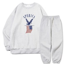 이지스튜디오 오버핏 빈티지 이글 더블 맨투맨 티셔츠 + 트레이닝 팬츠 세트