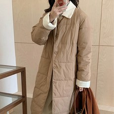앤드스타일 여성용 무드퀄팅 카라 배색 롱 패딩 점퍼 263793