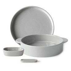 PRELUDE 奶油風單人早午餐具組 L 4入, 1套, 大型手持圓碗 + 圓盤 + 橢圓醬料碗 + 筷匙架, 灰色