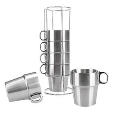 스테인레스 컵 6p + 거치대 세트, 실버, 1개