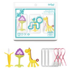 ange 固齒器3件組, 1套, 香蕉 + 3D葡萄 + 長頸鹿 + 大收納盒2入 + 小收納盒 + 掛繩3入, 混色