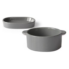 프렐류드 크리미 핸디 원형볼 중 + 타원접시 소 세트, 차콜, 식기 2종, 1세트