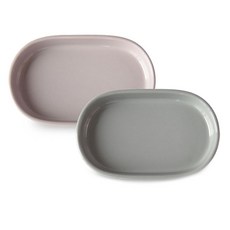 프렐류드 크리미 타원접시 세트 중 2p, 핑크 + 그레이, 접시 2종, 1세트