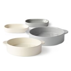 프렐류드 크리미 핸디 원형볼 대 2p + 타원접시 소 2p 세트, 아이보리, 그레이, 식기 4종, 1세트