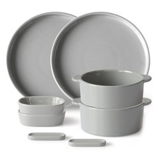 프렐류드 크리미 2인 브런치 세트 S 8p, 그레이, 핸디원형볼 중 2p + 원형접시 2p + 타원소스볼 2p + 수저받침 2p, 1세트