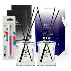 WoodWick經典擴香瓶100ml x 2入 + 黑木擴香棒20入 + Parker Jotter Original原子筆禮盒組, 1套, 100ml, 白柚木