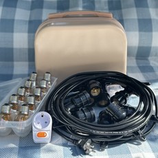 Forlight 露營風格套組 10公尺電線 + LED愛迪生燈泡10入 + 雞蛋盒 + 1孔插座 + 迷你收納箱, 1套, 黑色(電線), 粉紅色(迷你收納箱)