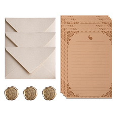 Daily Joy 亞麻信封 3入 + 兔子信紙B 10入 + 矽膠貼紙 3入 套組, 1套, 白色(信封)