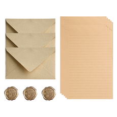 Daily Joy 亞麻信封 3入 + 信紙 10入 + 矽膠貼紙 3入套組, 1套, 淺米色(信封)