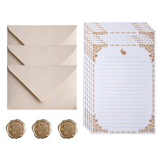 Daily Joy 亞麻信封 3入 + 兔子信紙A 10入 + 矽膠貼紙 3入 套組, 1套, 白色(信封)