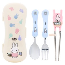 LiLFANT 幼兒用 Miffy Eco Slim 不鏽鋼筷子湯匙叉子附盒 4件組, 1套, 勺子+叉子+筷子+箱子, 混色