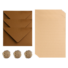 데일리조이 리넨 편지봉투 3p + 편지지 10p + 실리콘 스티커 3p 세트, 브라운(편지봉투), 1세트