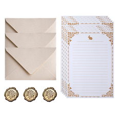 Daily Joy 亞麻信封 3入 + 兔子信紙A 10入 + 蜜蠟貼紙 3入 套組, 1套, 白色(信封)