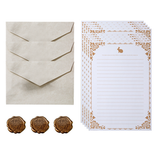데일리조이 편지봉투 3p + 토끼편지지 10p + 실링 스티커 3p 세트, 크림(편지봉투), 1세트