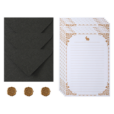 데일리조이 캐시미어 편지봉투 3p + 토끼편지지A 10p + 실링스티커 3p 세트, 블랙(편지봉투), 1세트